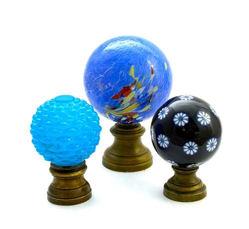 An Antique Blue and White Overlay Boule D'Escalier with Pretty Flower Design