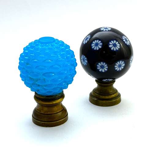 Antique French Blue Opaline Glass Boule D'Escalier