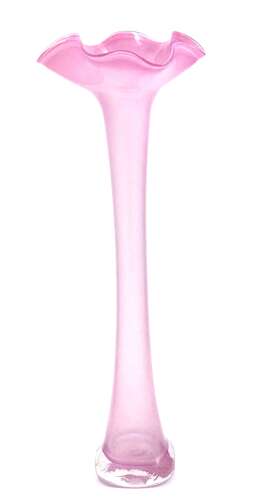 A Tall Pink Opaline Glass Vase with Undulating Rim.