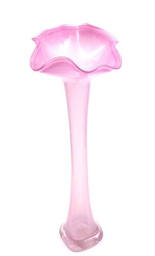 A Tall Pink Opaline Glass Vase with Undulating Rim.