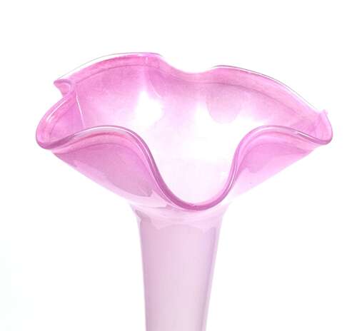 A Tall Pink Opaline Glass Vase with Undulating Rim.