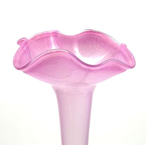 A Tall Pink Opaline Glass Vase with Undulating Rim.