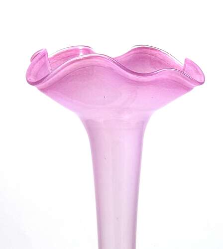 A Tall Pink Opaline Glass Vase with Undulating Rim.