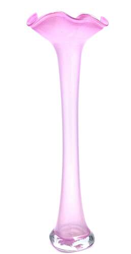 A Tall Pink Opaline Glass Vase with Undulating Rim.
