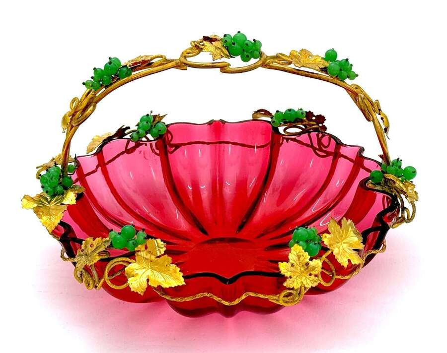 Large Antique Palais Royal Cranberry Crystal&nbsp;Glass Basket