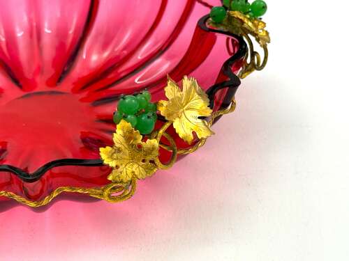 Large Antique Palais Royal Cranberry Crystal Glass Basket