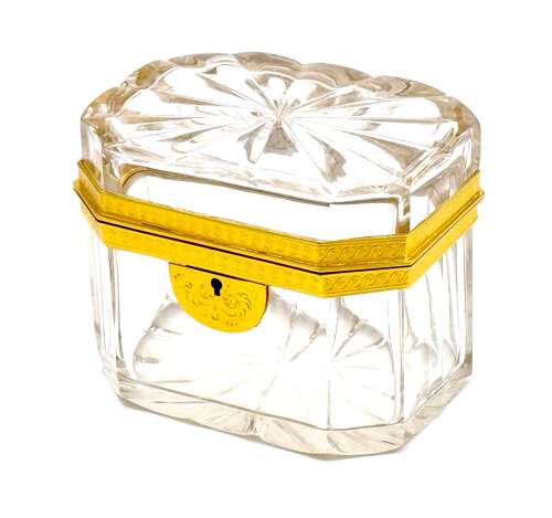 Antique French Cut Crystal Casket with Fancy Dore Bronze Mounts.