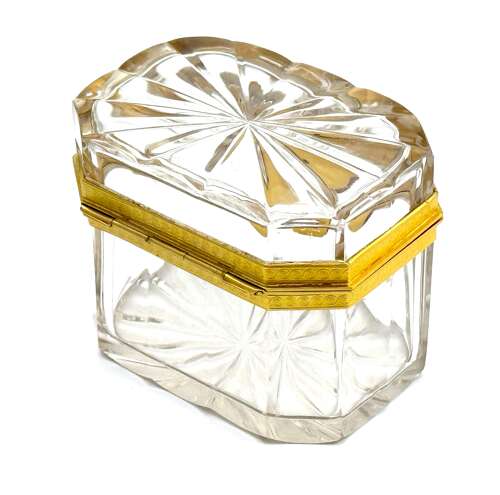 Antique French Cut Crystal Casket with Fancy Dore Bronze Mounts.