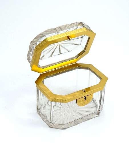 Antique French Cut Crystal Casket with Fancy Dore Bronze Mounts.