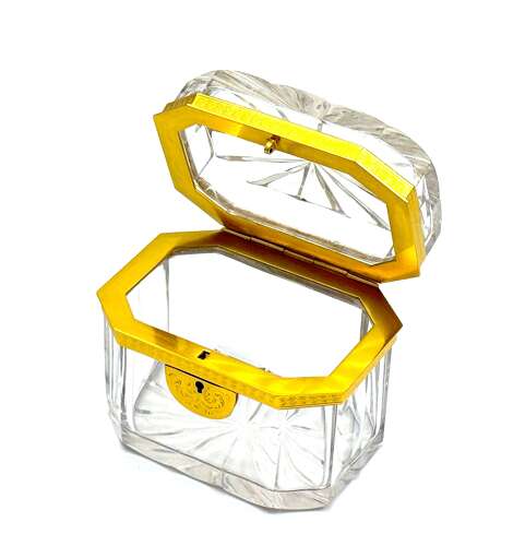 Antique French Cut Crystal Casket with Fancy Dore Bronze Mounts.