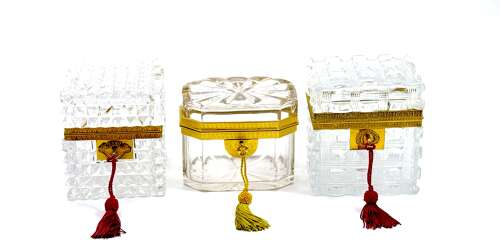 Antique French Cut Crystal Casket with Fancy Dore Bronze Mounts.