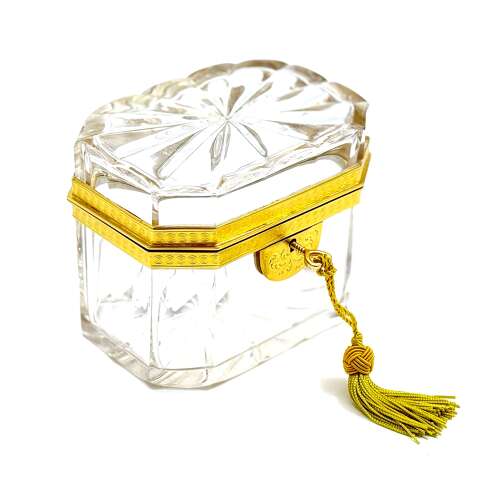 Antique French Cut Crystal Casket with Fancy Dore Bronze Mounts.