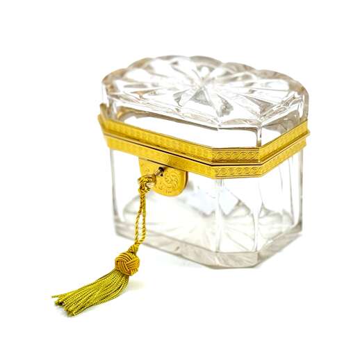 Antique French Cut Crystal Casket with Fancy Dore Bronze Mounts.