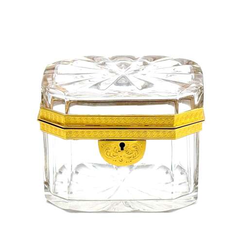 Antique French Cut Crystal Casket with Fancy Dore Bronze Mounts.
