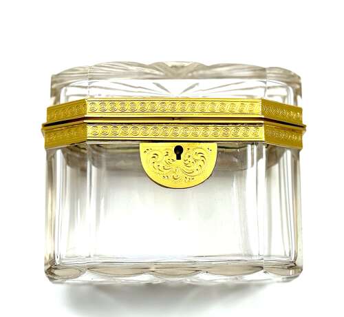 Antique French Cut Crystal Casket with Fancy Dore Bronze Mounts.