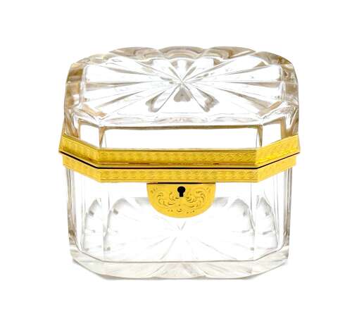 Antique French Cut Crystal Casket with Fancy Dore Bronze Mounts.