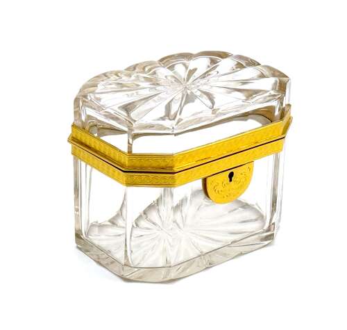 Antique French Cut Crystal Casket with Fancy Dore Bronze Mounts.