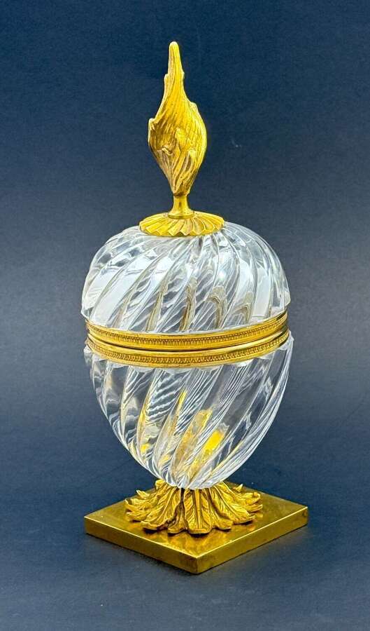 Large Antique French Pineapple Shaped Cut Crystal Hinged Box
