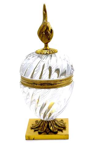 Large Antique French Pineapple Shaped Cut Crystal Hinged Box