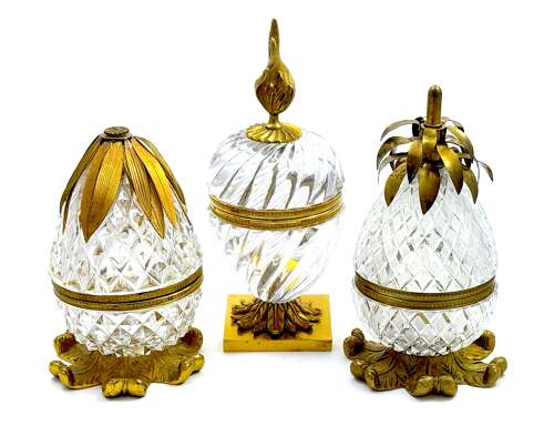 Large Antique French Pineapple Shaped Cut Crystal Hinged Box
