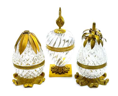 Large Antique French Pineapple Shaped Cut Crystal Hinged Box