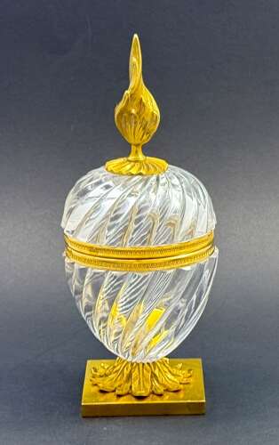 Large Antique French Pineapple Shaped Cut Crystal Hinged Box