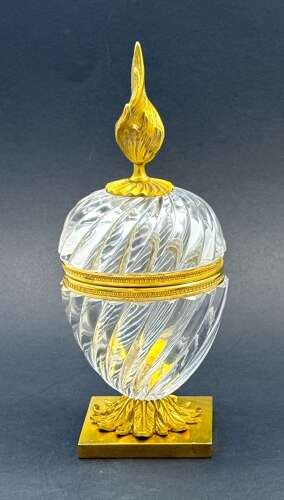 Large Antique French Pineapple Shaped Cut Crystal Hinged Box