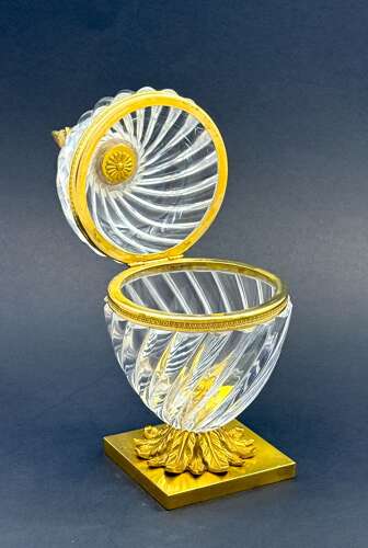 Large Antique French Pineapple Shaped Cut Crystal Hinged Box