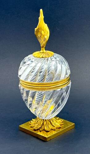 Large Antique French Pineapple Shaped Cut Crystal Hinged Box