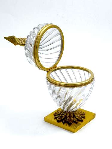 Large Antique French Pineapple Shaped Cut Crystal Hinged Box