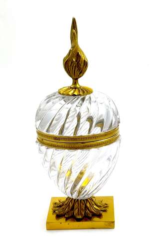 Large Antique French Pineapple Shaped Cut Crystal Hinged Box