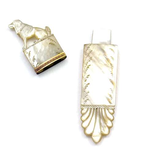 Antique French Charles X Palais Royal Mother of Pearl Needle Case with a Finely Dog Finial