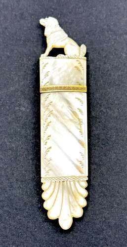 Antique French Charles X Palais Royal Mother of Pearl Needle Case with a Finely Dog Finial