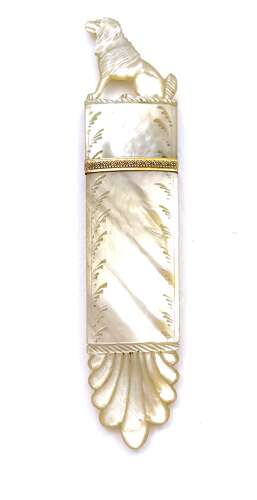 Antique French Charles X Palais Royal Mother of Pearl Needle Case with a Finely Dog Finial
