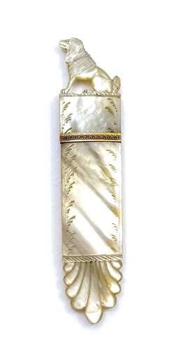 Antique French Charles X Palais Royal Mother of Pearl Needle Case with a Finely Dog Finial