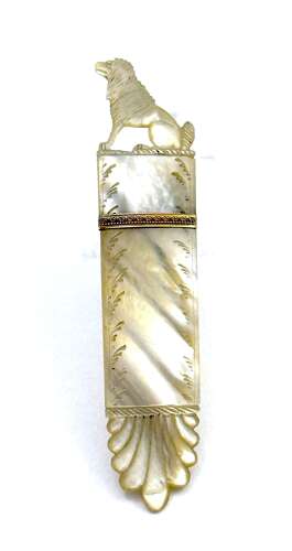 Antique French Charles X Palais Royal Mother of Pearl Needle Case with a Finely Dog Finial