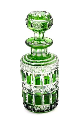 Antique BACCARAT Green Cut Crystal Glass Perfume Bottle with Original Stopper.