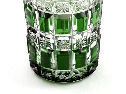 Antique BACCARAT Green Cut Crystal Glass Perfume Bottle with Original Stopper.