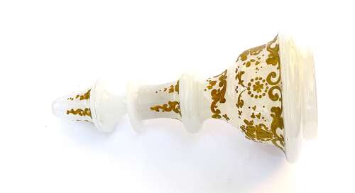 Antique White Opaline Glass Perfume Bottle Profusely Enamelled with Flowers & Scroll Work