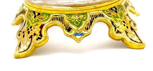 Antique Signed BACCARAT Crystal Bowl with Cloisonné Bronze Handles and Base.