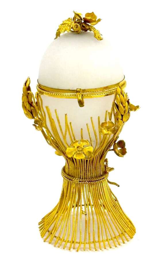 Antique French Palais Royal White Opaline Glass and Dore Bronze&nbsp;Egg Shaped Box.