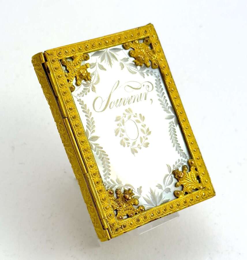 A Miniature&nbsp;Antique Palais Royal Mother of Pearl, Ormolu Mounted,&nbsp;Aide Memoire.