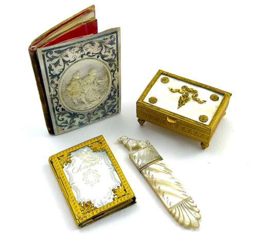 A Miniature Antique Palais Royal Mother of Pearl, Ormolu Mounted, Aide Memoire.