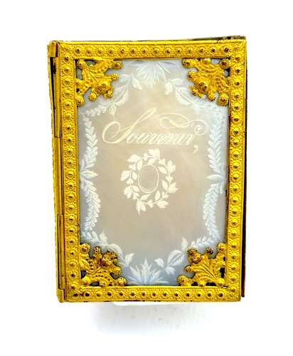 A Miniature Antique Palais Royal Mother of Pearl, Ormolu Mounted, Aide Memoire.