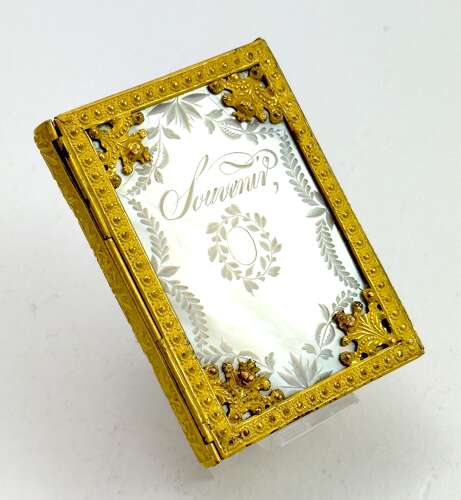 A Miniature Antique Palais Royal Mother of Pearl, Ormolu Mounted, Aide Memoire.