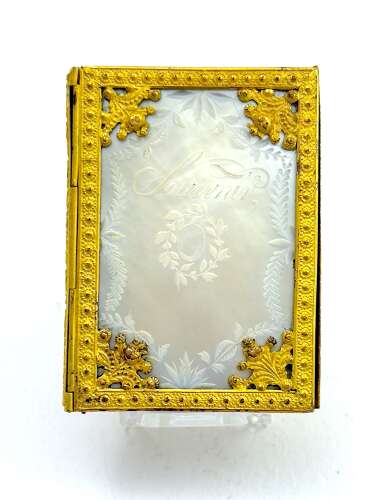 A Miniature Antique Palais Royal Mother of Pearl, Ormolu Mounted, Aide Memoire.