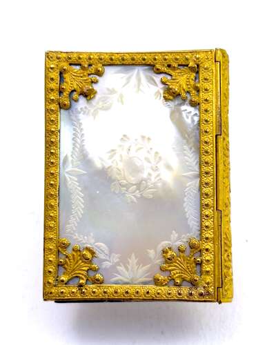 A Miniature Antique Palais Royal Mother of Pearl, Ormolu Mounted, Aide Memoire.