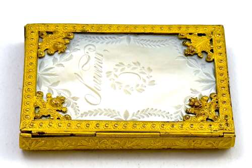 A Miniature Antique Palais Royal Mother of Pearl, Ormolu Mounted, Aide Memoire.