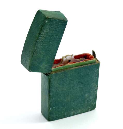 Antique Palais Royal Mother of Pearl Souvenir Notebook with Original Textured Green Box.