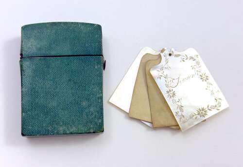 Antique Palais Royal Mother of Pearl Souvenir Notebook with Original Textured Green Box.